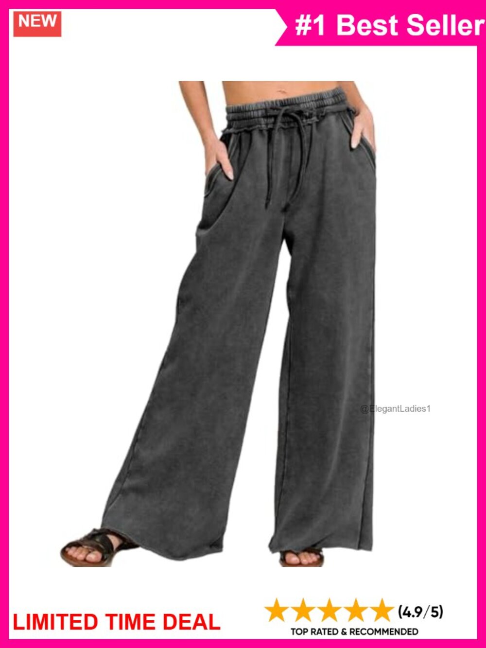 High Waist Wide Leg Palazzo Sweatpants Drawstring Raw Edge Pants